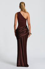 Graduation Dress One Shoulder Satin Ruched Maxi