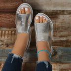 Platform Sandals Wedge Heel Metallic Ankle Strap