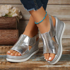 Platform Sandals Wedge Heel Metallic Ankle Strap