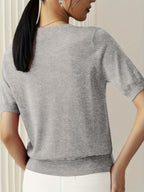 Short Sleeve Knit Jumper Crew Neck Ribbed Layering