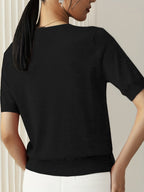 Short Sleeve Knit Jumper Crew Neck Ribbed Layering