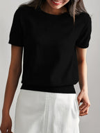 Short Sleeve Knit Jumper Crew Neck Ribbed Layering