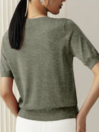 Short Sleeve Knit Jumper Crew Neck Ribbed Layering