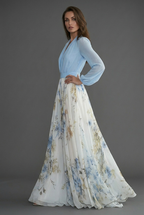 Floral Maxi Dress Chiffon Long Sleeve Ascot