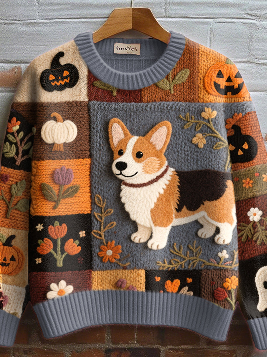 Corgi Print Jumper Novelty Knit Relaxed Fit Long Sleeve Autumn