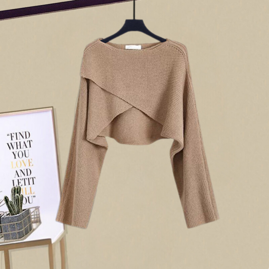 Two Piece Knit Dress Set A Line Dress Cropped Jumper