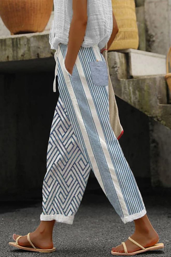Printed Button Pocket Trousers Casual Unique