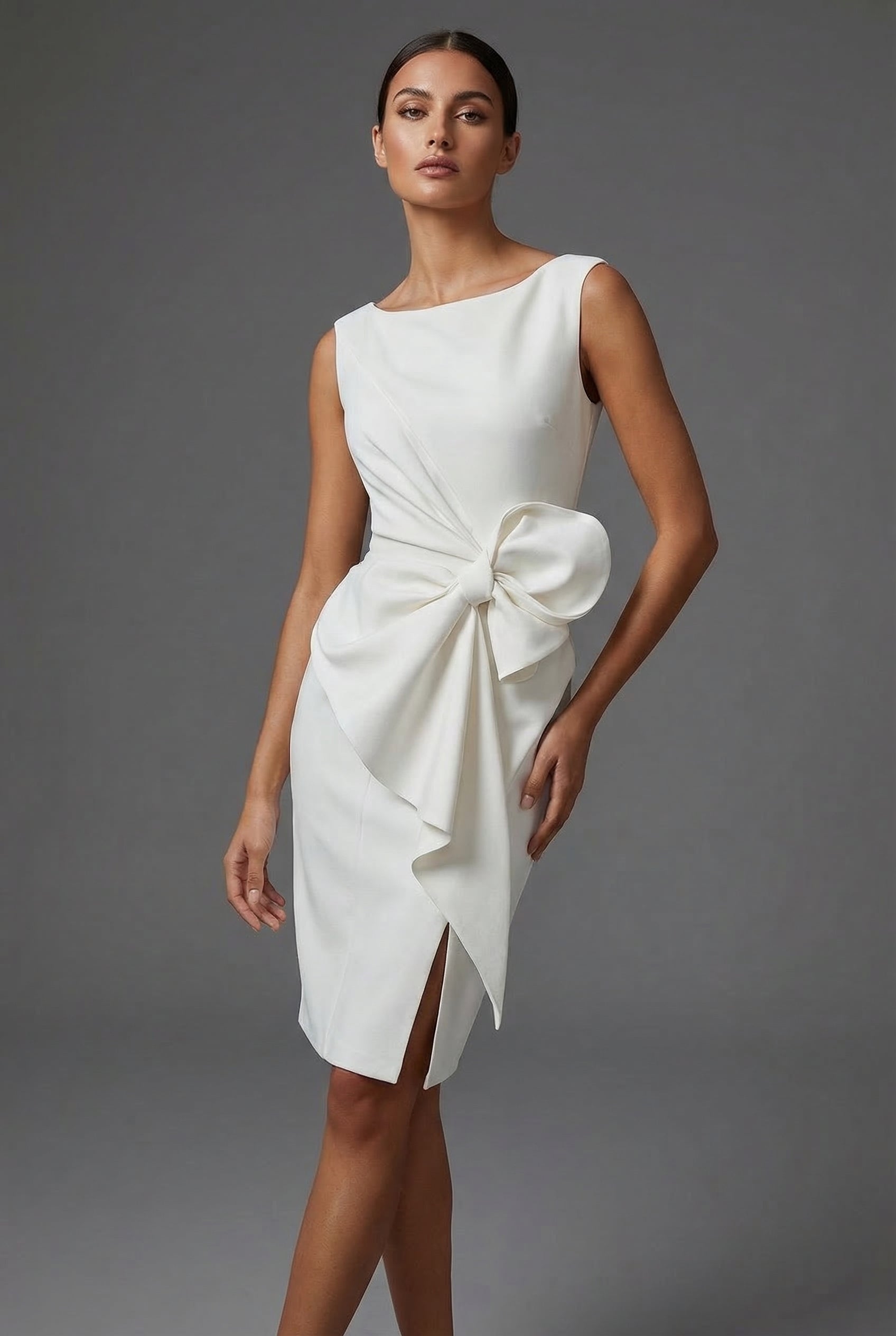Bow Waist Sleeveless Cocktail Midi Dress Occasion