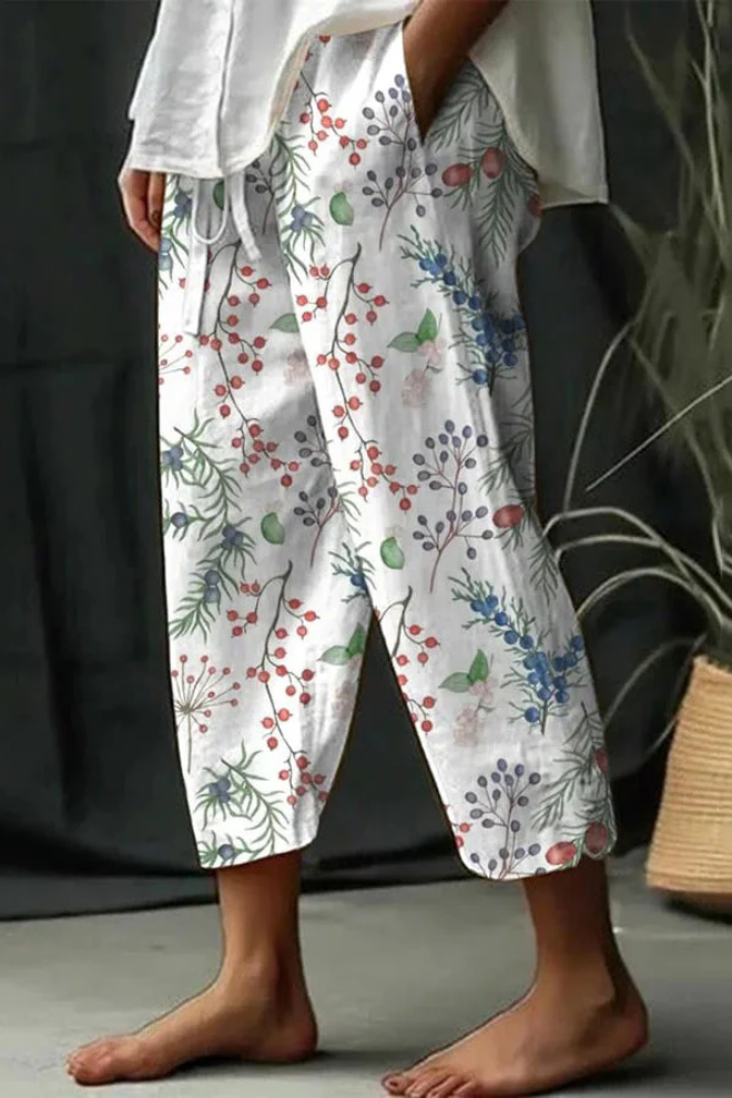 Printed Button Pocket Trousers Casual Unique