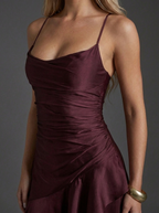 Wedding Guest Dress Maxi Satin Ruched Split
