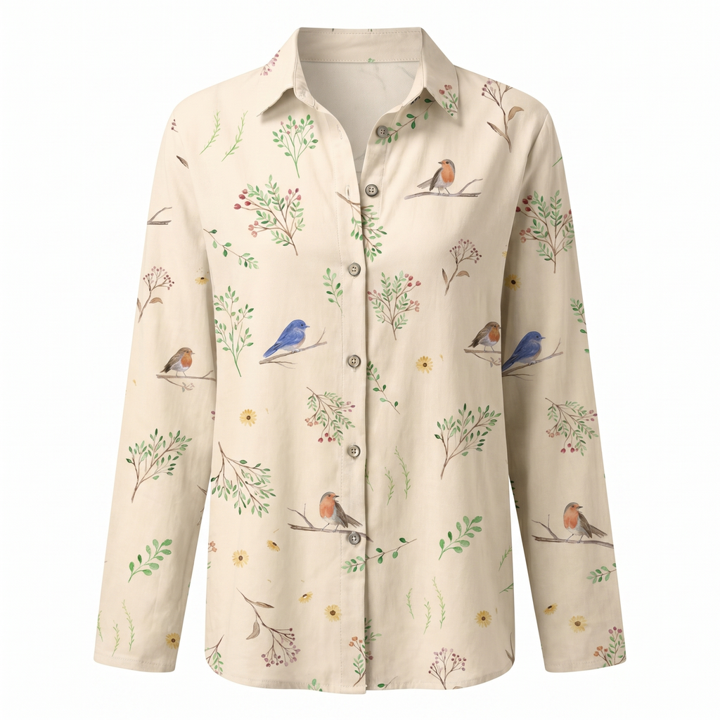 Abstract Print Split Neck Blouse Roll-Up Sleeve