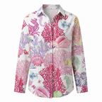 Abstract Print Split Neck Blouse Roll-Up Sleeve
