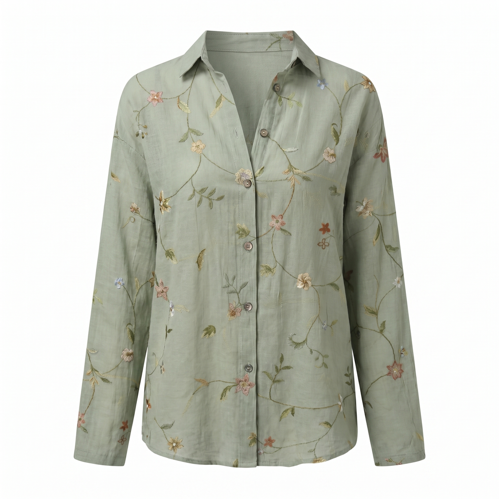 Abstract Print Split Neck Blouse Roll-Up Sleeve