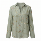 Abstract Print Split Neck Blouse Roll-Up Sleeve