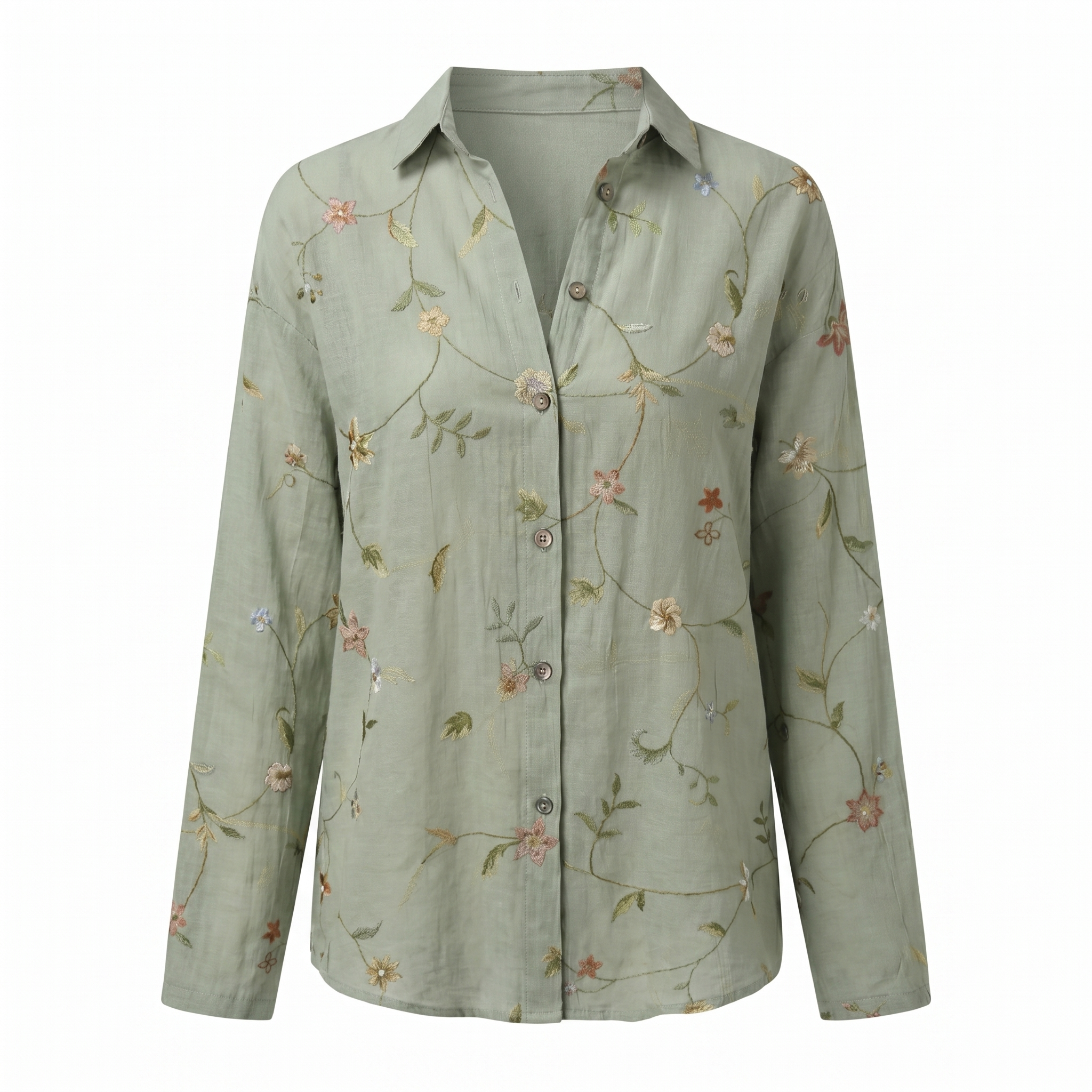Abstract Print Split Neck Blouse Roll-Up Sleeve
