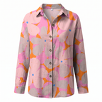 Abstract Print Split Neck Blouse Roll-Up Sleeve