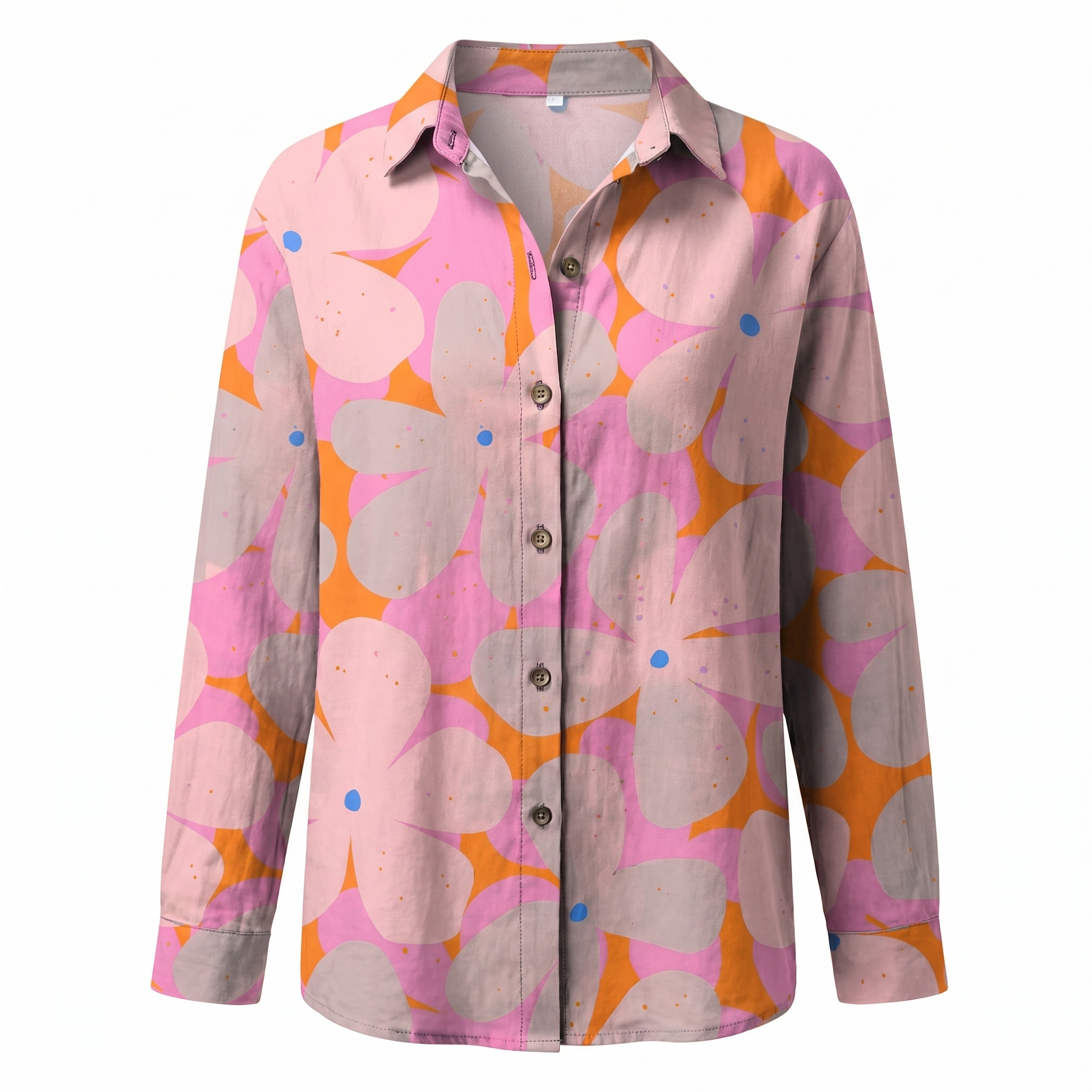 Abstract Print Split Neck Blouse Roll-Up Sleeve