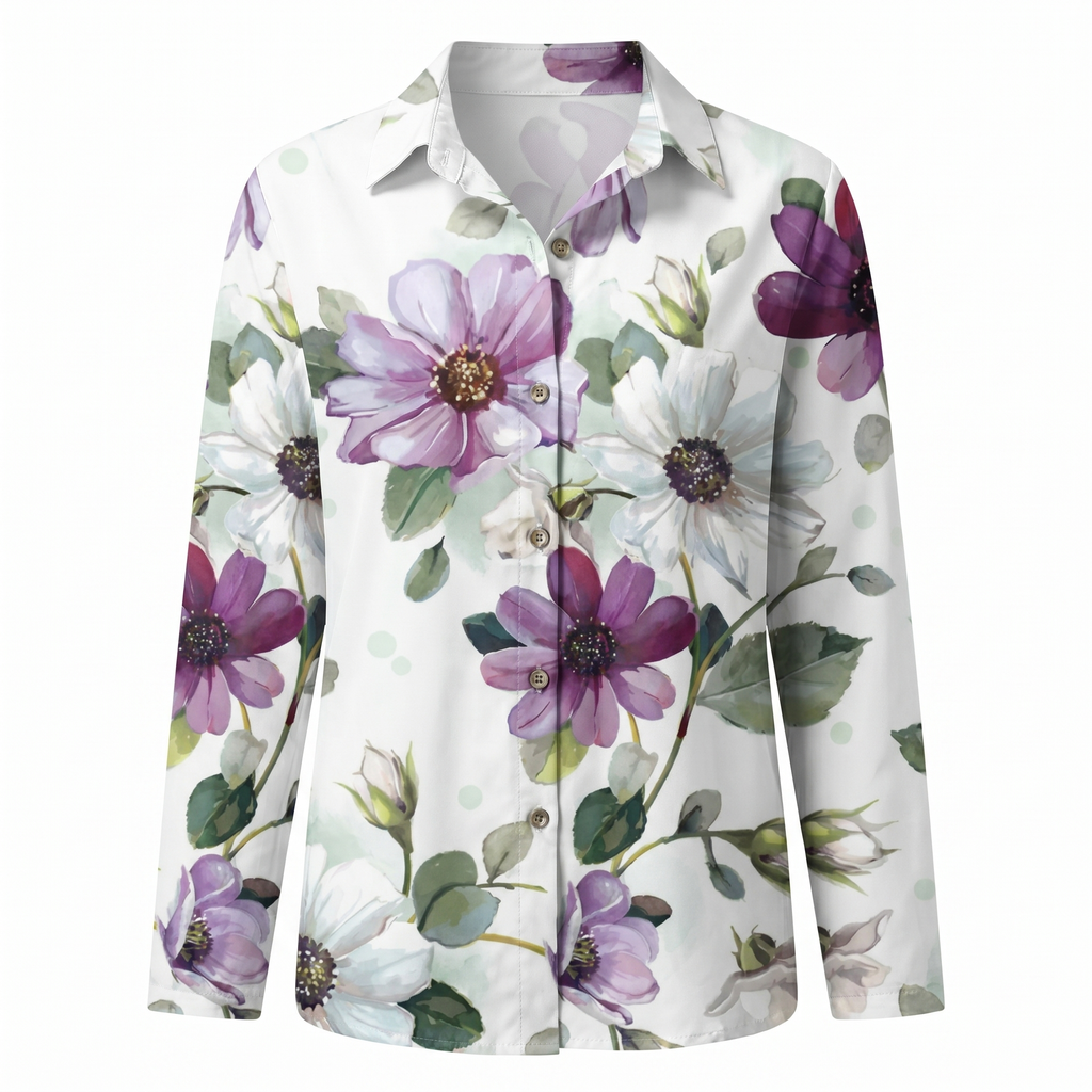 Abstract Print Split Neck Blouse Roll-Up Sleeve