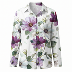 Abstract Print Split Neck Blouse Roll-Up Sleeve