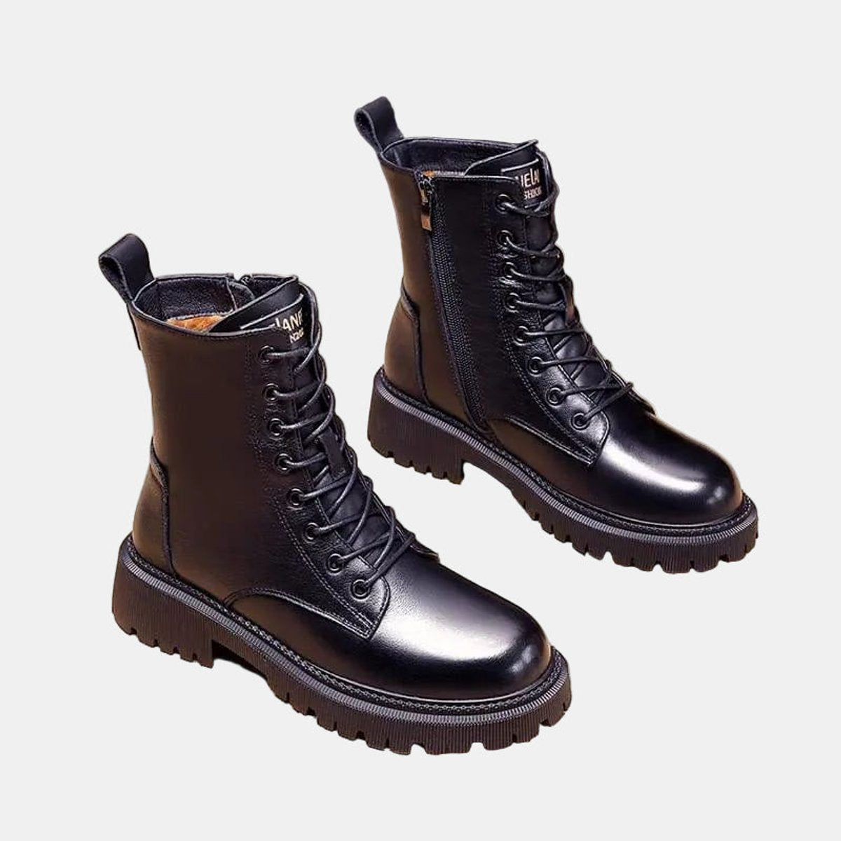 Lace Up Boots Fur Lined Faux Leather Sherpa Winter Warm