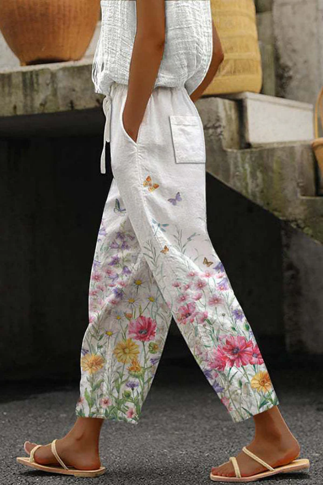 Printed Button Pocket Trousers Casual Unique