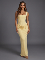 Prom Dress Corset Square Neck Draped