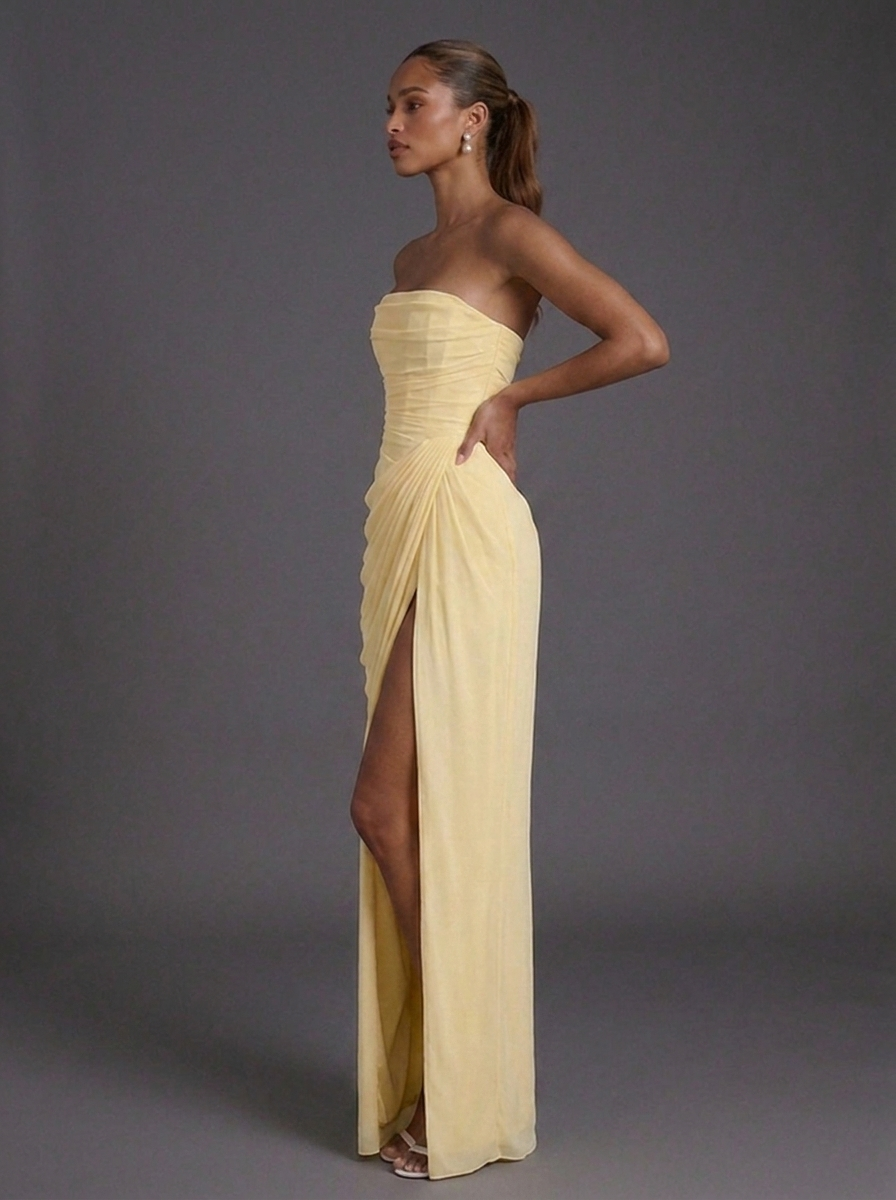 Wedding Guest Dress Corset Strapless Ruched Split
