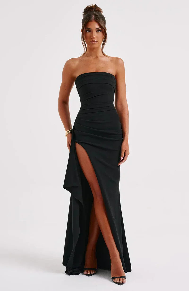 Cocktail Maxi Dress Strapless Leg Split
