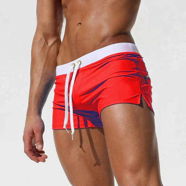Mens Swim Trunks Slim Drawstring Side Vents
