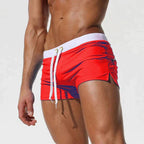 Mens Swim Trunks Slim Drawstring Side Vents